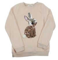 Svetloružová chlpatá mikina s králíkem z překlápěcích flitrů H&M