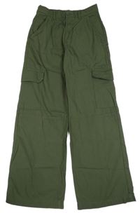 Khaki plátěné široké cargo kalhoty H&M
