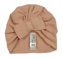 Růžová žebrovaná turbanová čepice s mašlí H&M