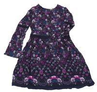 Tmavomodré květované lehké šaty s krajkou H&M