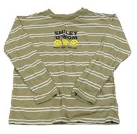 Khaki-bílé pruhované triko se smajlíky H&M