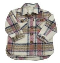 Bílo-lila kockovaná podšitá košeľová bunda s golierikom Matalan