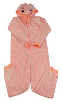 Neonově lososová chlupatá vzorovaná kombinéza s kapucí Nutmeg