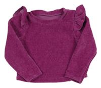 Fuchsiová zamatová mikina s volánikmi