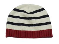 Bílo-černo-vínová pruhovaná pletená čepice 