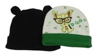2x čepice - černá + bílo-zelená s pejskem 