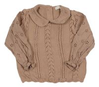 Staroružový perforovaný sveter s madeirovými rukávy a golierikom Next