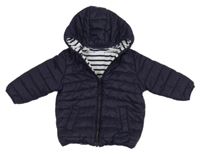 Tmavomodrá šusťáková prošívaná zateplená bunda s kapucí Next