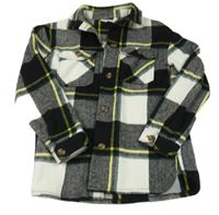 Čierno-bielo-žltá kockovaná vlnená košeľová bunda H&M