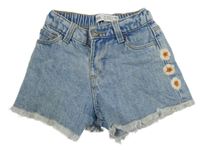 Světlemodré melírované riflové kraťasy s kvítky Zara