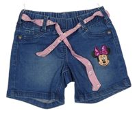 Tmavomodré riflové kraťasy s Minnie a páskem C&A