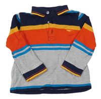 Šedo-modro-tmavomodro-oranžové pruhované polo triko Bluezoo