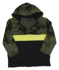 Kaki-čierna army prepínaci mikina so žltým pruhom a kapucňou C&A