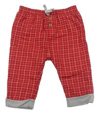 Červeno-sivo-biele kockované podšité plátenné nohavice