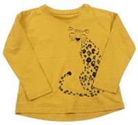 Okrové tričko s gepardem s flitrami Tu