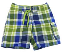 Modro-bielo-zelené kockované plážové kraťasy H&M