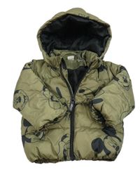 Kaki-čierna šušťáková zimná bunda s Mickeym a kapucňou H&M