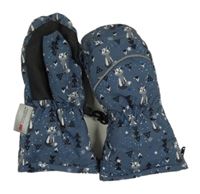 Šedomodré šusťákové palcové zimní rukavice s liškami 