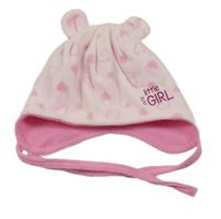 Růžová fleecová čepice se srdíčky a oušky Ergee