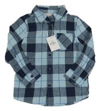 Nové - Světlemodro-tmavomodrá kostkovaná flanelová košile Primark