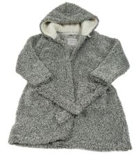 Šedý melírovaný chlupatý župan s kapucí Primark