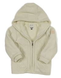 Smetanový žinylkový vzorovaný propínací zateplený svetr s kapucí C&A