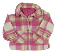 Růžovo-bílo-béžová kostkovaná podšitá košilová bunda F&F