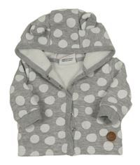 Šedo-bílá puntíkatá propínací zateplená mikina s kapucí Topomini