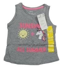 Nové - Sivý top s jednorožcom a nápismi Pep&Co