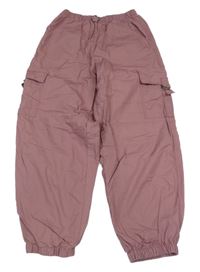 Pudrově fialové plátěné podšité cargo cuff kalhoty 