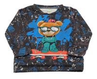 Sivo-modrá vzorovaná mikina s medvedíkom