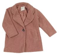 Růžový huňatý jarní kabát Next