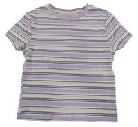 Lila-bielo-čierne pruhované rebrované crop tričko H&M
