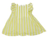 Bielo-žlté pruhované šaty s volánikmi