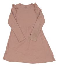 Růžové žebrované šaty s volánky H&M