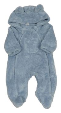 Svetlomodrá plyšová kombinéza s kapucňou Shein