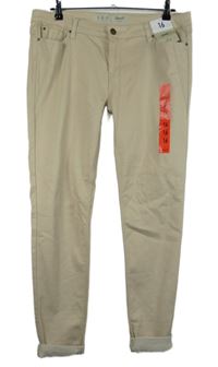 Nové - Dámské béžové skinny elastické rifle Denim 