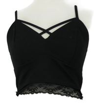 Dámský černý crop top se zkříženým výstřihem a krajkou New Look 