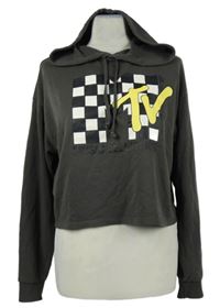 Dámská hnědá crop mikina s potiskem MTV a kapucí H&M