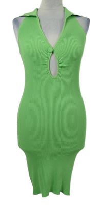 Dámske limetkové rebrované pletené elastické midi šaty