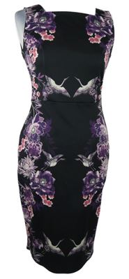 Dámské černo-fialové květované pouzdrové šaty s volavkami Dorothy Perkins 