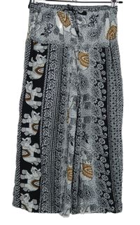 Dámske čierno-biele vzorované culottes nohavice