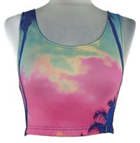 Dámský růžovo-modrý batikovaný sportovní crop top s palmami Adidas 