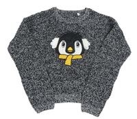 Čierny melírovaný crop sveter s tučňákem C&A