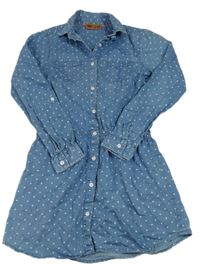 Modré ľahké rifľové šaty so srdiečkami