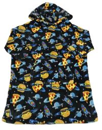 Černá chlupatá oversize mikina s obrázky a kapucí Tu