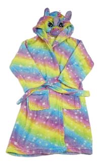 Farebný chlpatý župan s kapucí - jednorožec