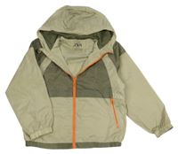 Kaki-béžová šušťáková jarná bunda s kapucňou Zara