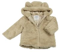 Béžová kožušinová zateplená bunda s kapucňou F&F