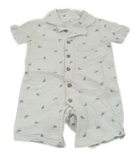 Modro-biely pruhovaný kraťasový overal s velrybami F&F